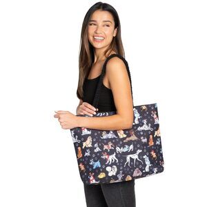 New Disney Dogs Travel Rope Tote Bag Carry-On Paw Prints 101 Dalmatians Black